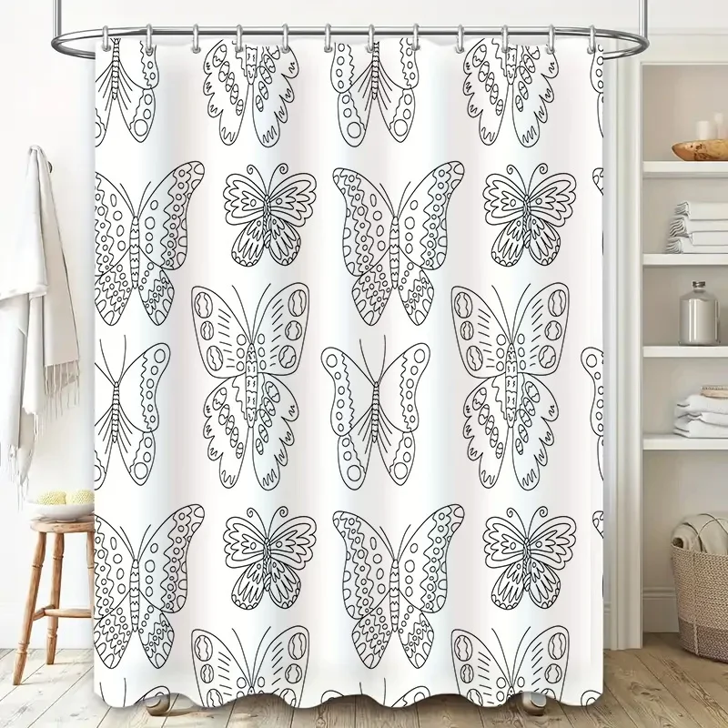 

Black White Butterfly Shower Curtain Extra Long Decorative Bath Curtains for Bathtub Tubs with Rod Pocket Perfect Home Decoratio