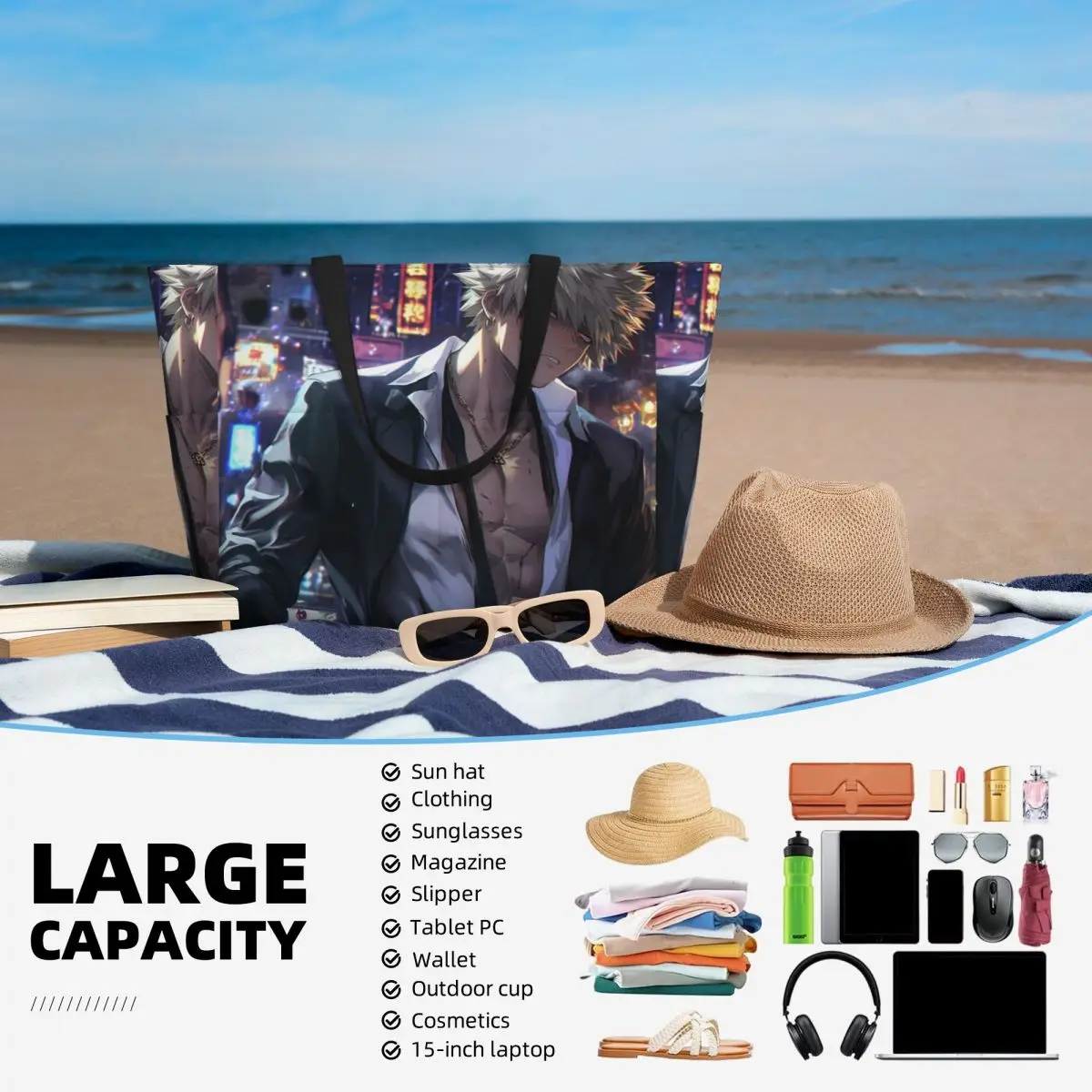 Bakugou Katsuki Bolsa de playa Deporte Gimnasio Yoga Bolsa de lona grande Bolsa de viaje para mujer Bolsa de fitness