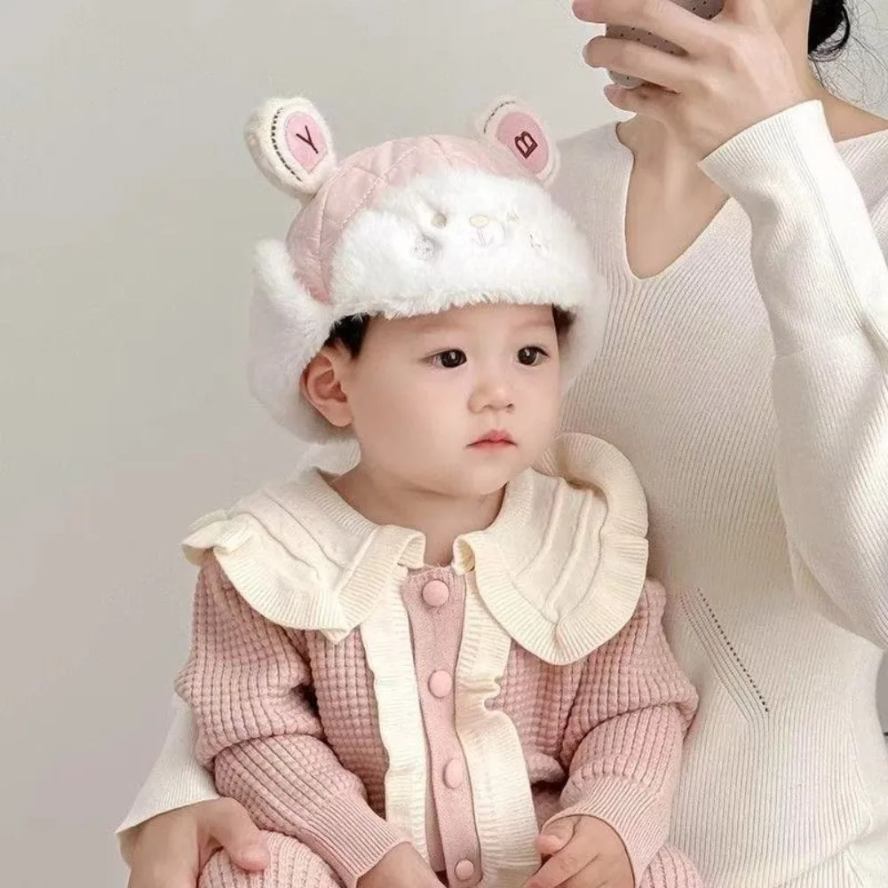 

Warm Windproof Cartoon Bear Baby Hat Adjustable Plush Earmuffs Toddler Cap Thicken Ear Protection Trendy Baby Beanie Cap Outdoor