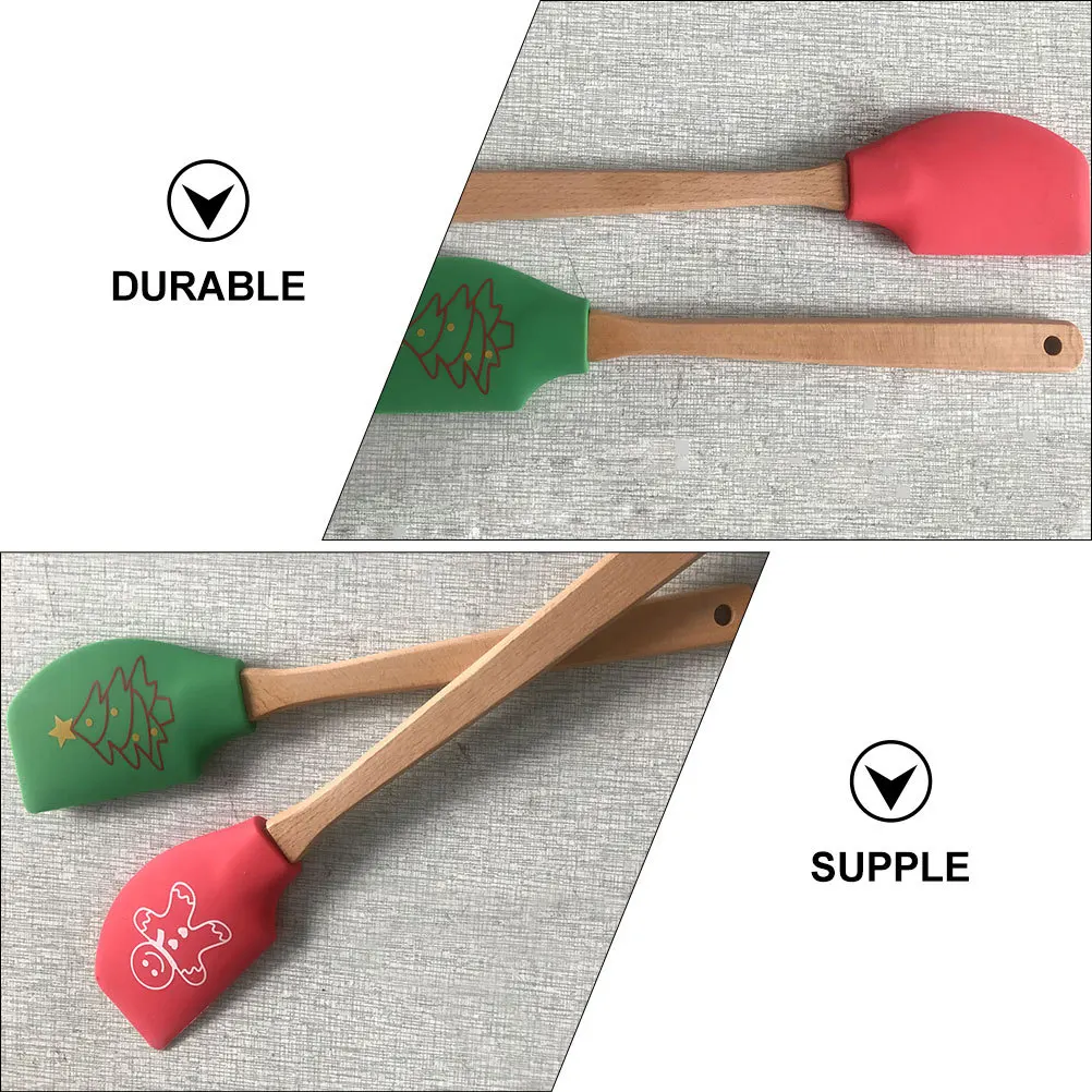 

2Pcs Christmas Baking Spatulas Silicone Cream Scrapers Wooden Handle Butter Scraper Kitchen Tool for Home Bakery