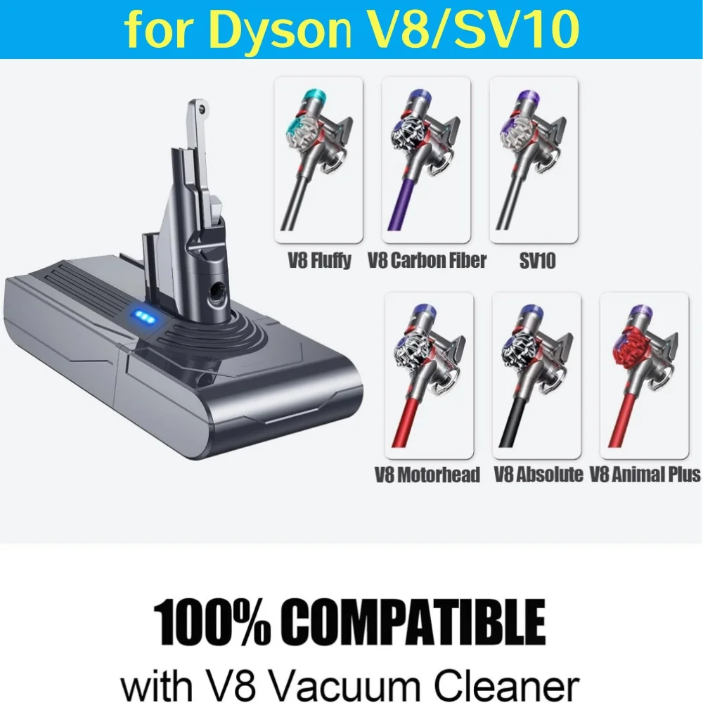 

21.6V 8000mAh Battery for Dyson V8 SV10 967834-01 Replacement Absolute Animal Fluffy Motorhead Cordless Vacuum.