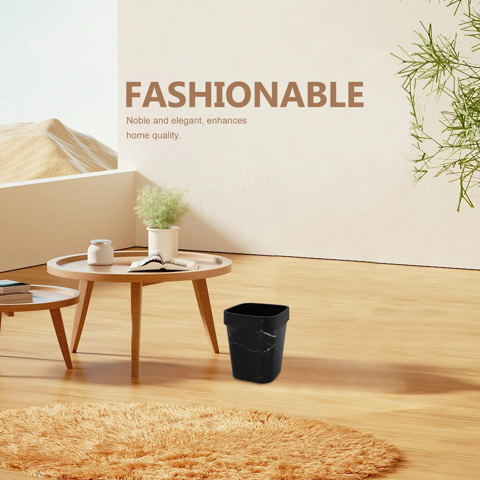 

Marble Trash Can Bathroom Garbage Bucket Wood Grain Black Pp Paper Waste Container Kitchen Living Room Plastic Basket