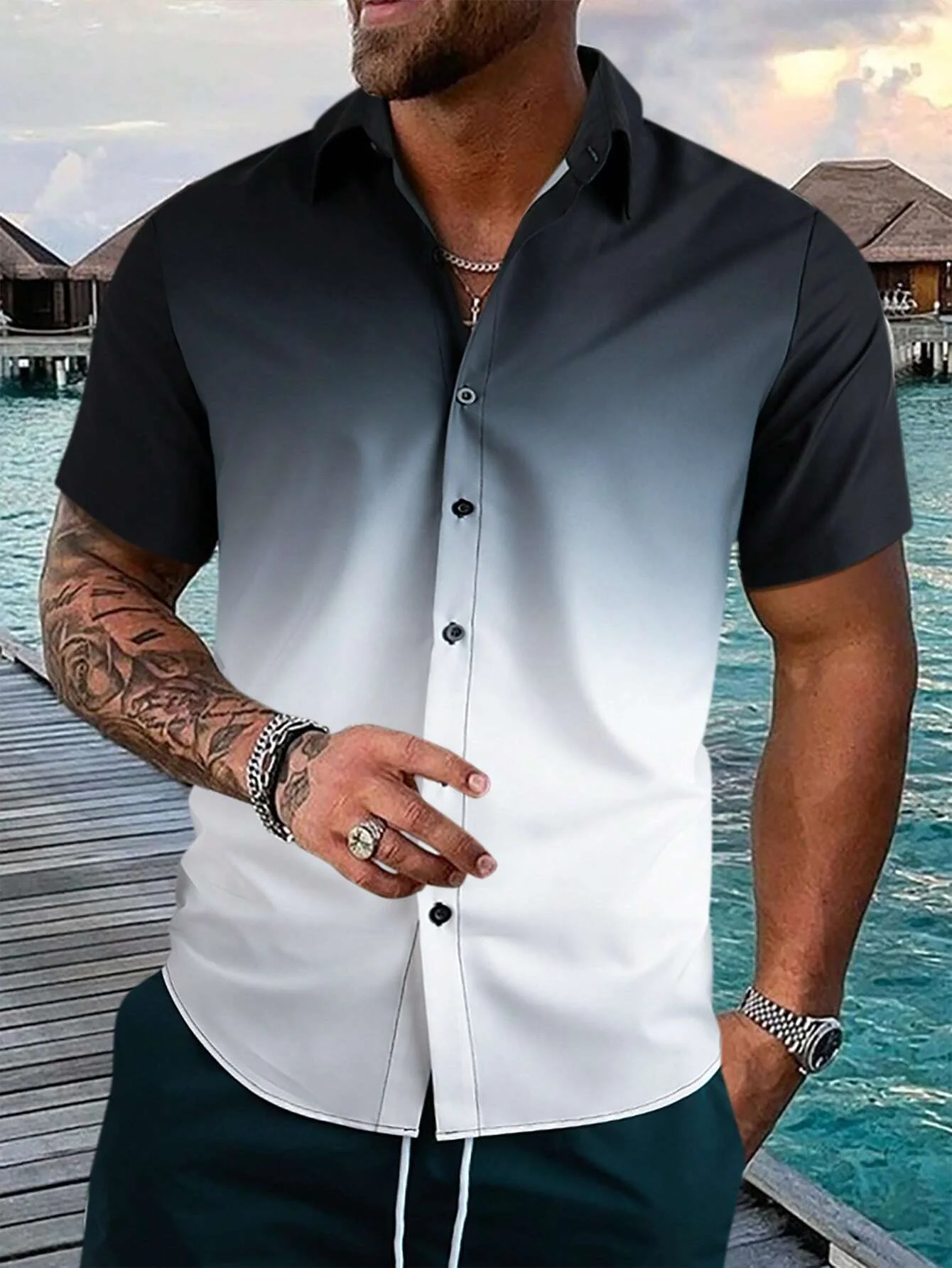 Camisa hawaiana holgada de manga corta para hombre, camisa con estampado 3D degradado, ropa de calle informal, verano, 2024