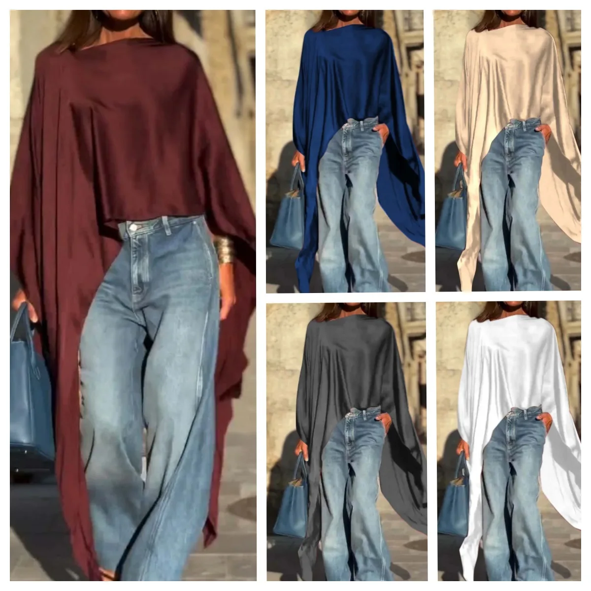 

2025 Women's Clothing Solid Color Irregular Hem Loose Fashion Long-sleeved Top Europe and America