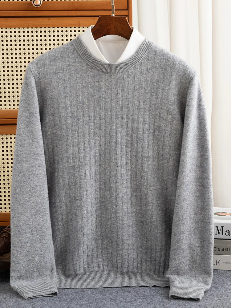 新品100%ウールセーター メンズ Oネック プルオーバー 秋冬 ソフト 長袖 カジュアル 大きいサイズ ベースシャツ ユース ニットトップス