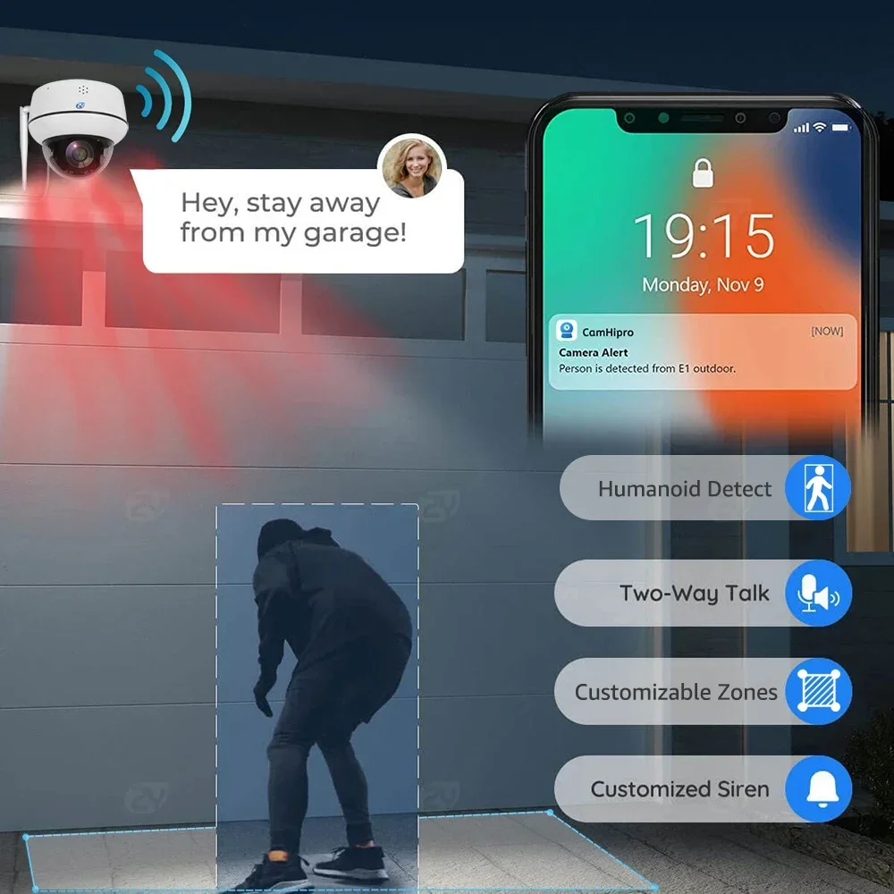 Cámara domo PTZ 4K 8MP Wifi/POE para exteriores, detección de vehículos humanos, seguimiento automático, cámara IP, conversación bidireccional, cámara de seguridad inalámbrica para el hogar