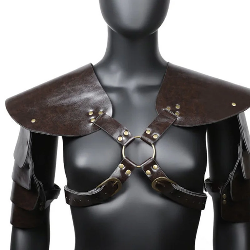

Viking Knight Pirate Cosplay Costume Steampunk Medieval PU Leather Shoulder Guard Armor Spaulders Pauldrons Accessory Women DT
