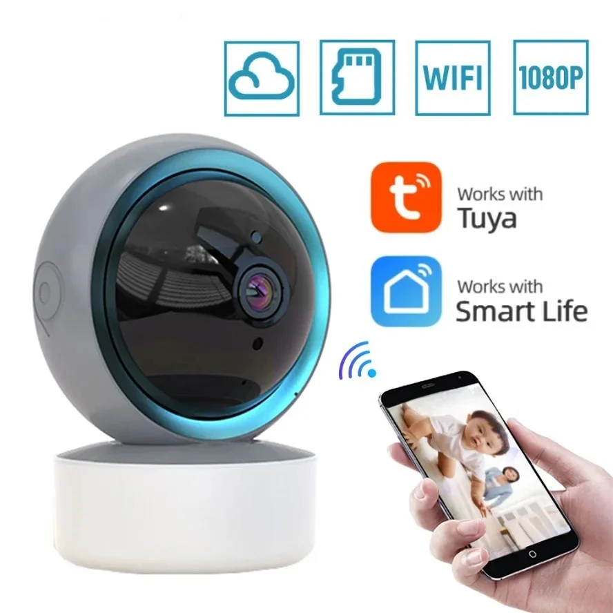 Tuya 1080P Wifi IP Camera Baby Monitor 360° PTZ Motion Detect 2 Way Audio Night Vision Supports TCP/IP/ONVIF Private Protocol