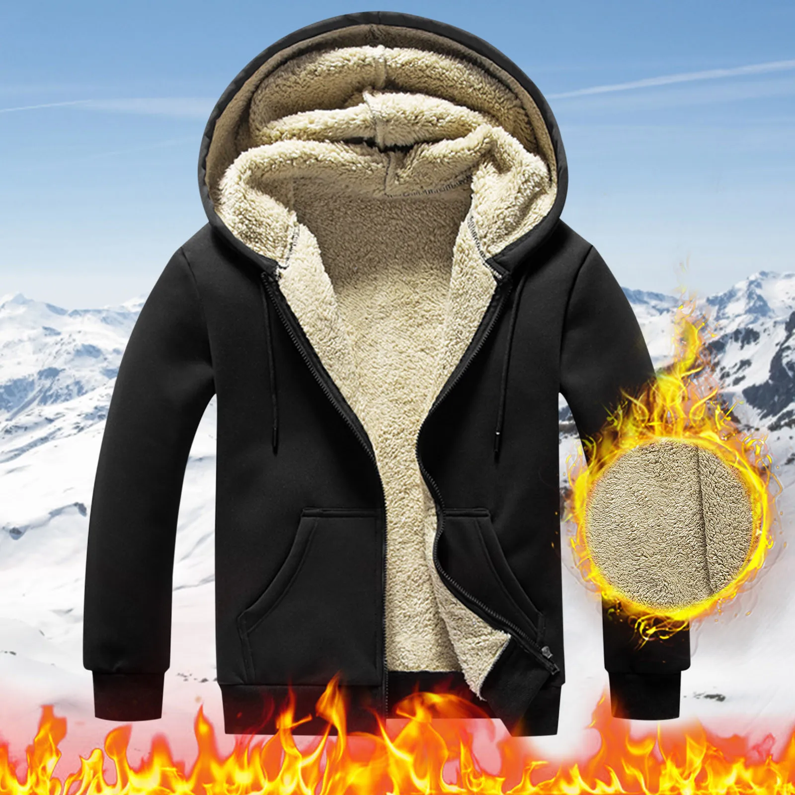 

Men's Winter Jacket Casual Solid Hooded Coats Long Sleeve Zipper Pocket Coat Zip Sweatshirt Mens Oversized Hoodie Blanket