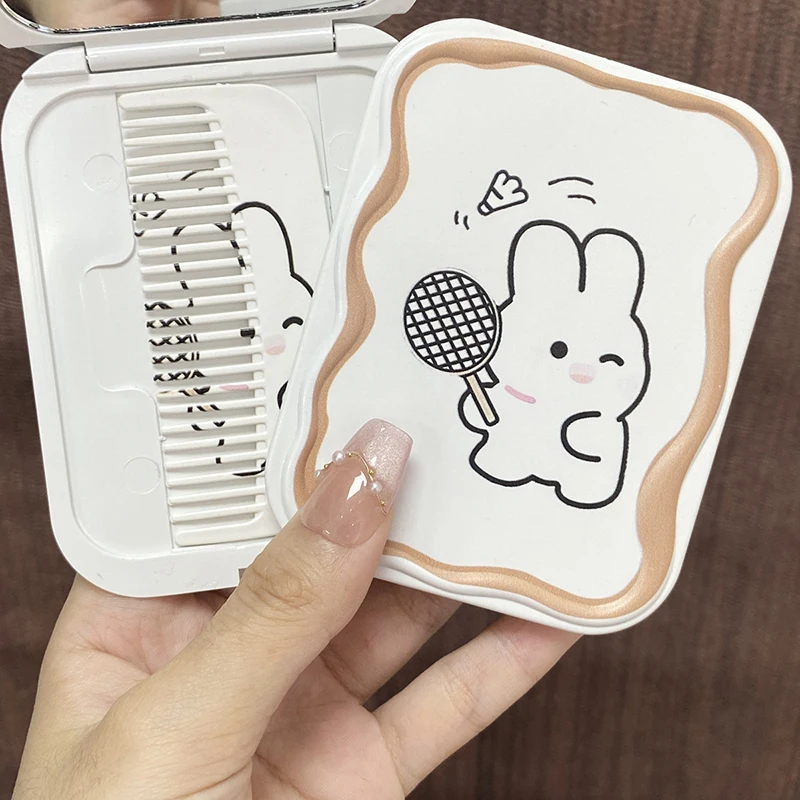 

Cartoon Cute Rabbit Folding Clamshell Mirror Makeup Mirror With Comb Portable Creative For Women Girls Handheld Mirror