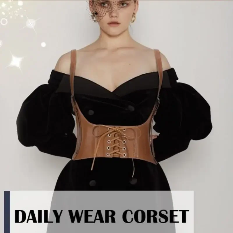New Design Lace-Up Snap Closure Tied Elastic Band Corset Waspie Leather Chest Harness Belt For Lady Female