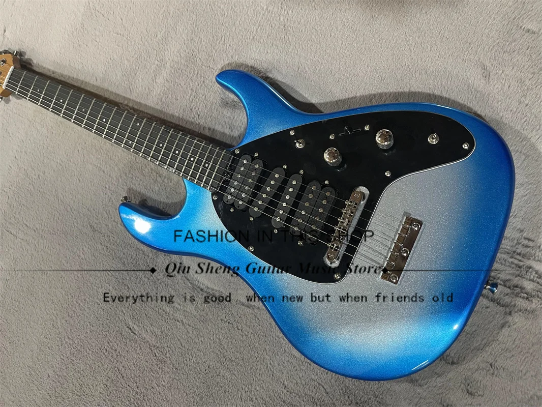 Blue Silver powder electric Guitar Stave Guitar Roasted Maple Neck Rose Wood fingerboard HSSH pickup Black guard locking tuner