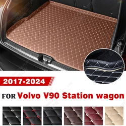 Car Trunk Mat For Volvo V90 Station wagon 2017 2018 2019 2020 2021 2022 2023 2024 High quality Leather Non-Slip Bottom mats