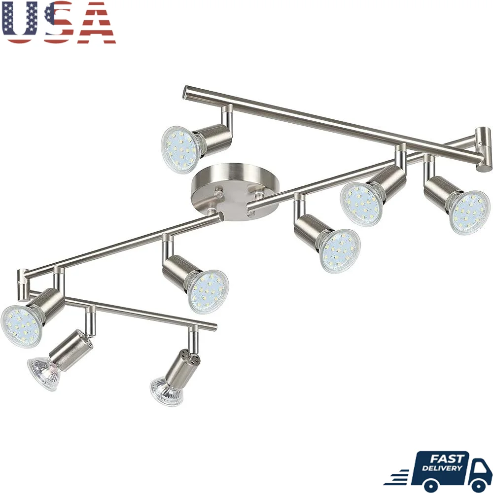 

LED Track Lighting Kit 8 Light Adjustable Spotlights Rotatable Heads Energy Saving Ceiling Lights Modern Metal Fixtures