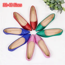 Kobiety Czerwony Niebieski Zielony Sparkly Shoes Pointy Toe Fashion Designer Bling Wedding Party Chaussure Duże Rozmiary 32 44 45 48 27 cm Slip-Ons