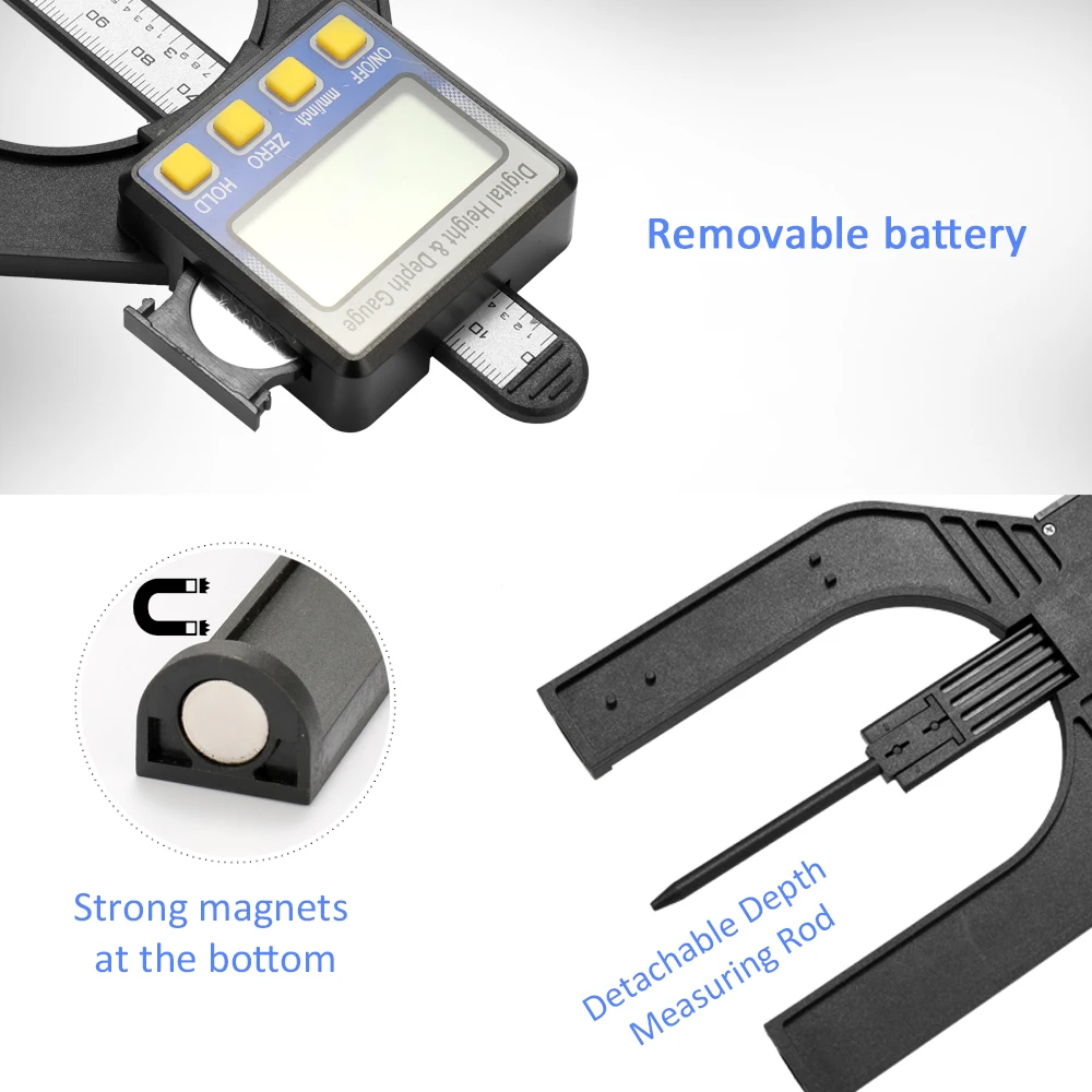 High Accuracy LCD Digital Display Slide Caliper Vernier Ruler Height and Depth Gauge with Measuring Range of 0-85mm Bottom