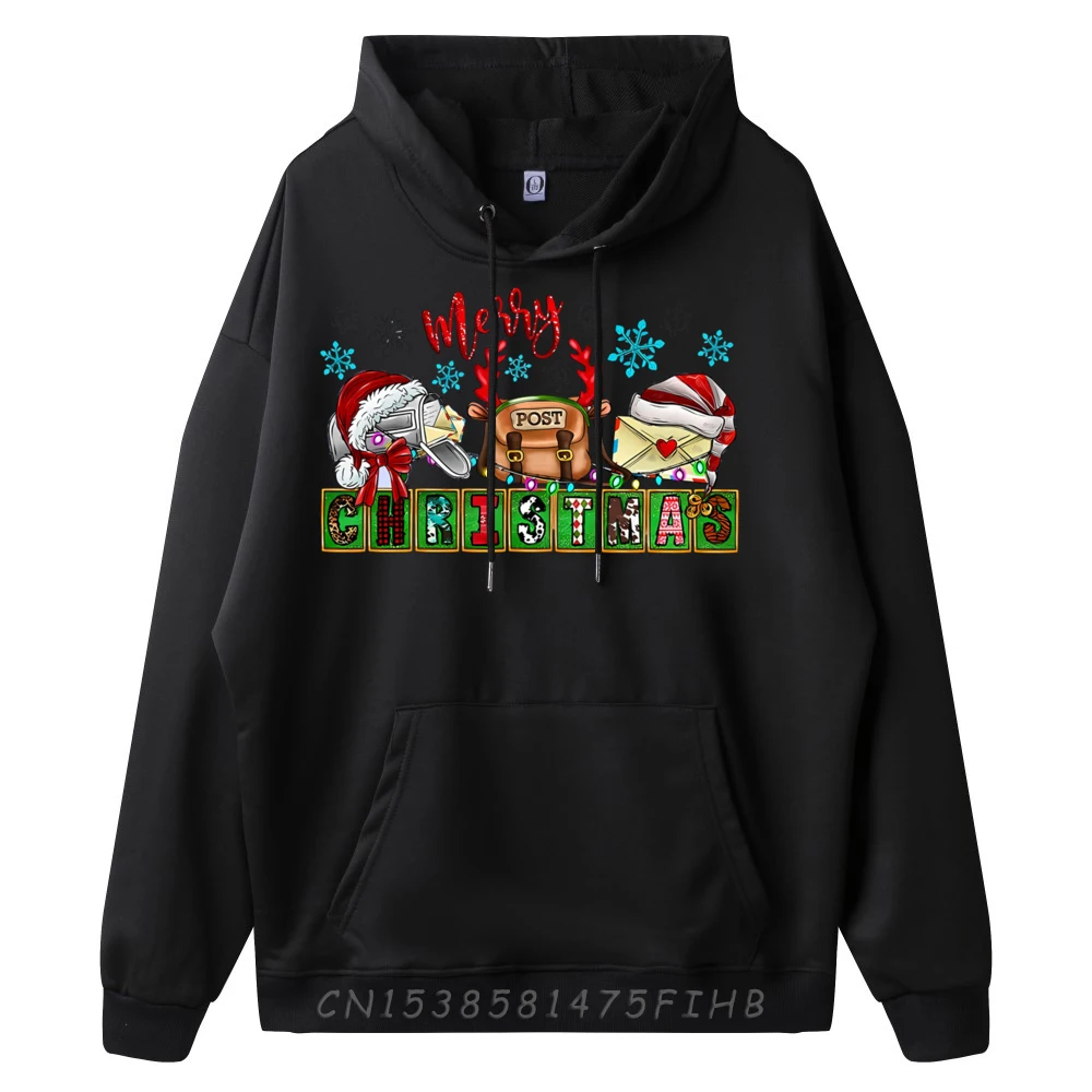 Merry Post Christmas Postal Worker Post Office Santa Hat Mens Clothing Plus Size Anime Print Pullover