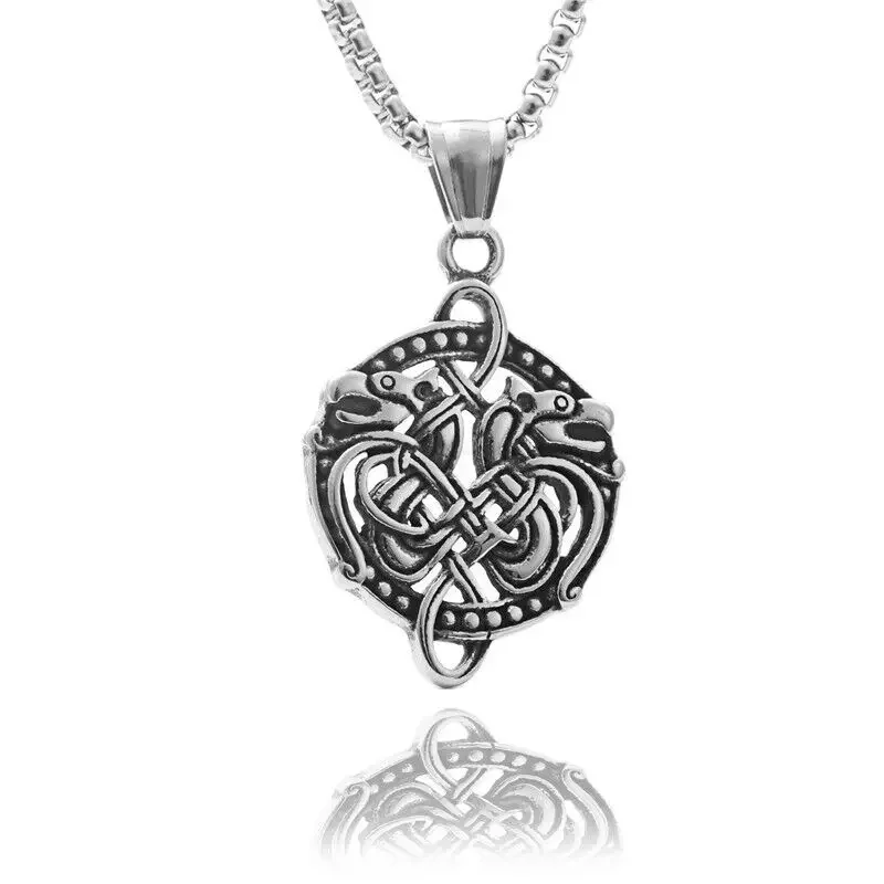 

CHUANGCHENG Free Shipping Irish Celtic Knot Viking Wolf Pendant Stainless Steel Men's Necklace Chains Jewelry Accessories