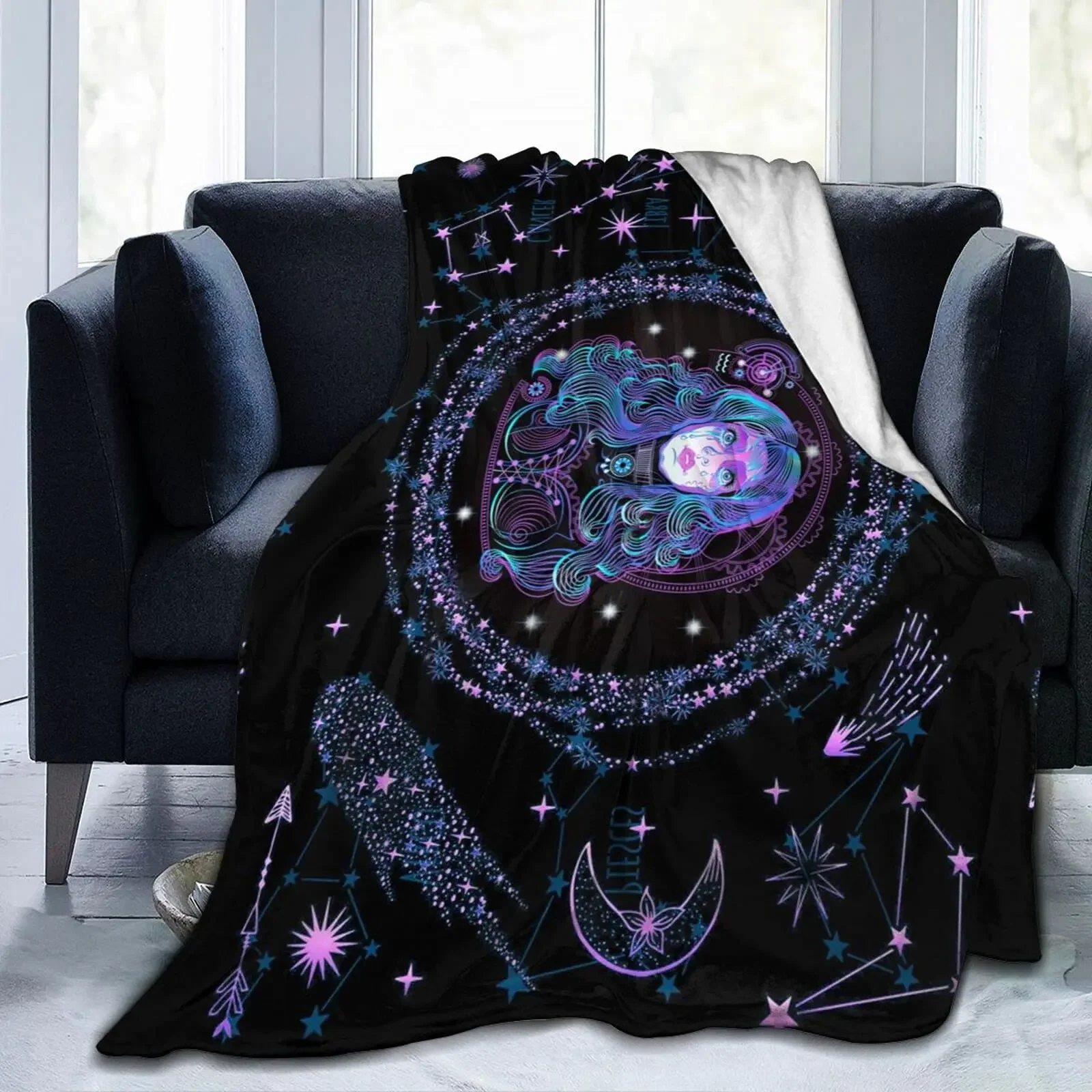 

Twelve Constellations Theme Flannel Throw Blanket Home Decor Bedroom Sofa Couch Chair Soft Lightweight Fashion Kids Adults Gifts