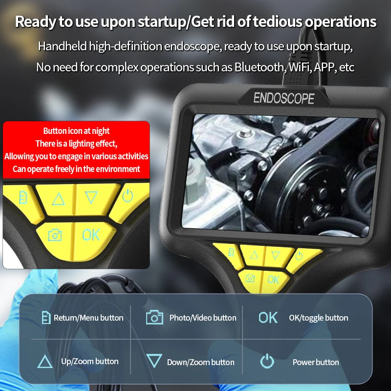 5 Zoll 7,9 mm 2MP 1080P Dual Lens Endoskop Seitenansicht & Frontansicht CMOS Endoskop Inspektion Digitalmikroskop Kamera Otoskop