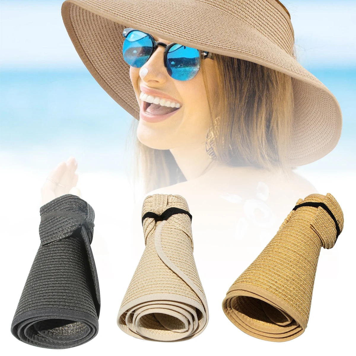 Outing sun protection empty top straw hat hundred take small fresh hat straw weave big eaves cap female shading sun duck tongue