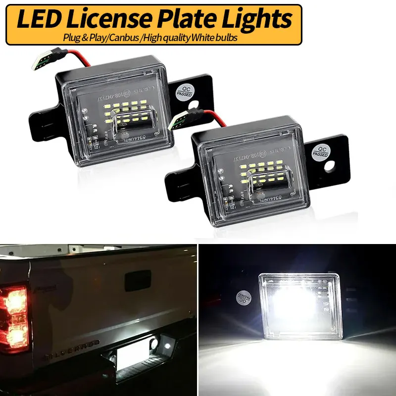 2PCS W5W/T10 White Full LED License Plate Light Assembly For Chevrolet Silverado Colorado GMC Canyon Sierra 1500 2500 3500 Truck