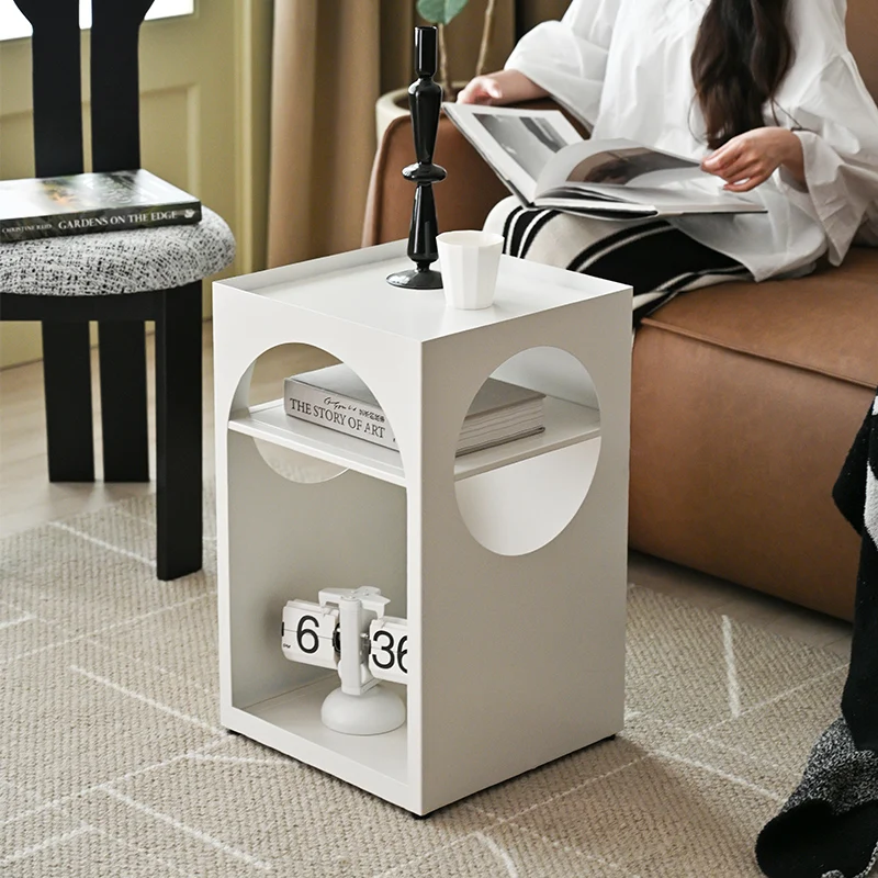 

*a forModern Minimalist Sofa Side Table - Creamy Style with Unique Design, Double-Layer Storage Organizer Rack*