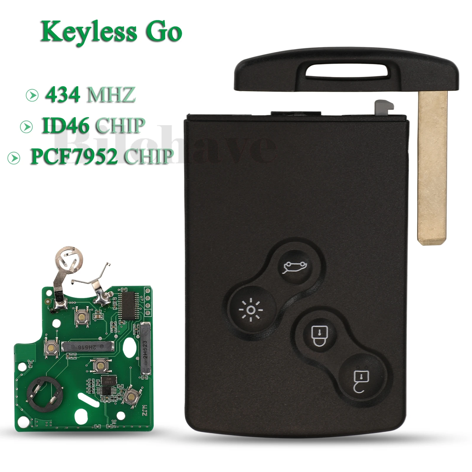 

jingyuqin Keyless Go 434MHz For Renault Megane Fluence Laguna Scenic Fob 3Button ID46 PCF7952 Chip Remote Car Key VA2 Blade