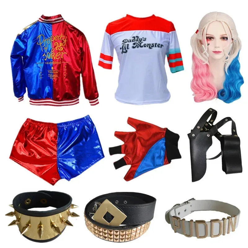 أزياء الهالوين للأطفال والكبار الانتحارية التأثيرية كوين فرقة هارلي مونستر تي شيرت سترة وسراويل وإكسسوارات مجموعة كاملة
