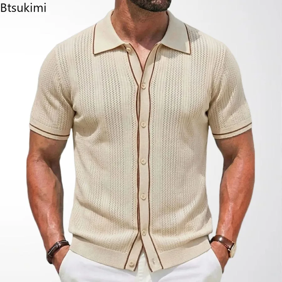 Summer Casual Short Sleeve Polo Shirts 2026 Men's High Grade Business Knitted Shirts Breathable Cardigan Tops Male Golf T-shirts