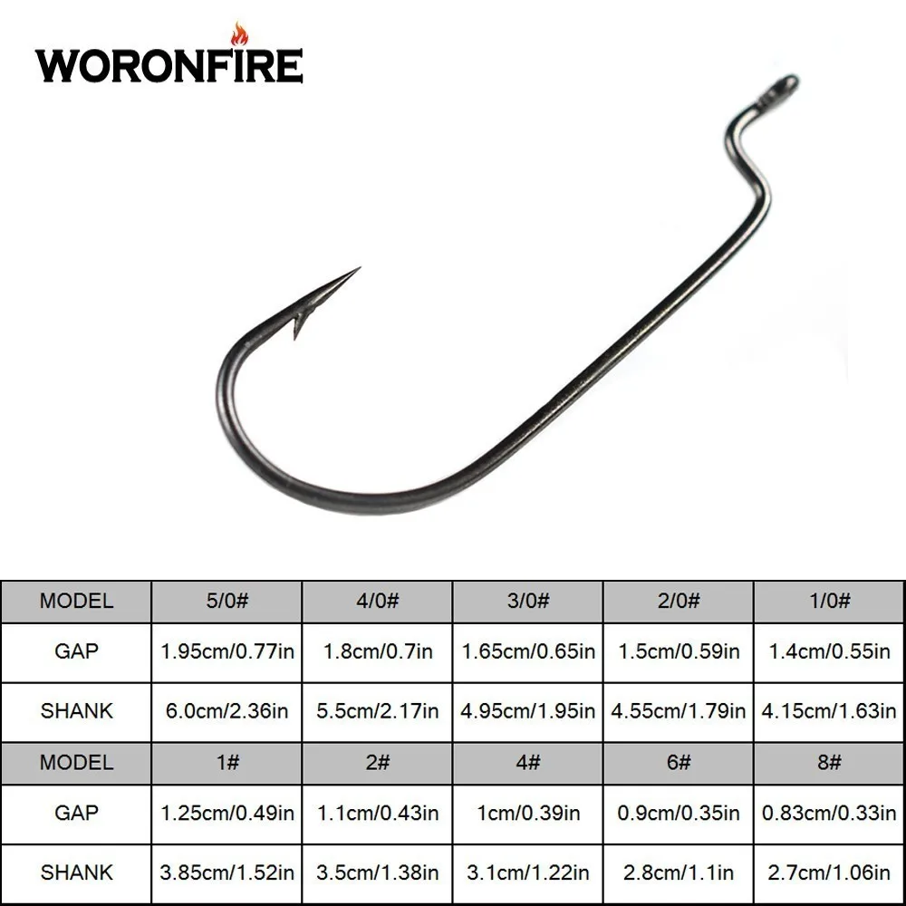 50pcs High Carbon Steel Narrow Crank Hook 1# 2# 4# 6# 8# 1/0# 2/0# 3/0# 4/0# 5/0# Lure Jig Rig Fishing Soft Bait Worm Hook