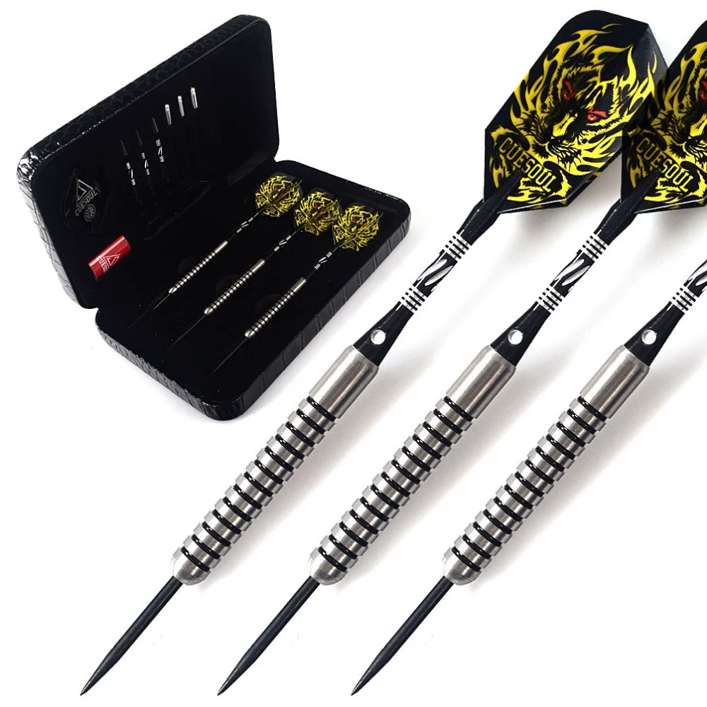 CUESOUL 25 Grams 90% Tungsten Steel Tip Dart Set Professional Darts With Shaft Black Case Yellow Flight