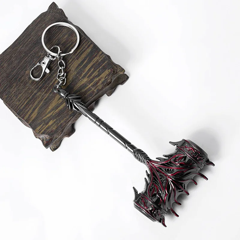 12cm/4.72in 게임 주변기기 Douluo 대륙 Haotian 망치 금속 무기 모델 합금 휴대용 장난감 키 체인 데스크탑 장식품