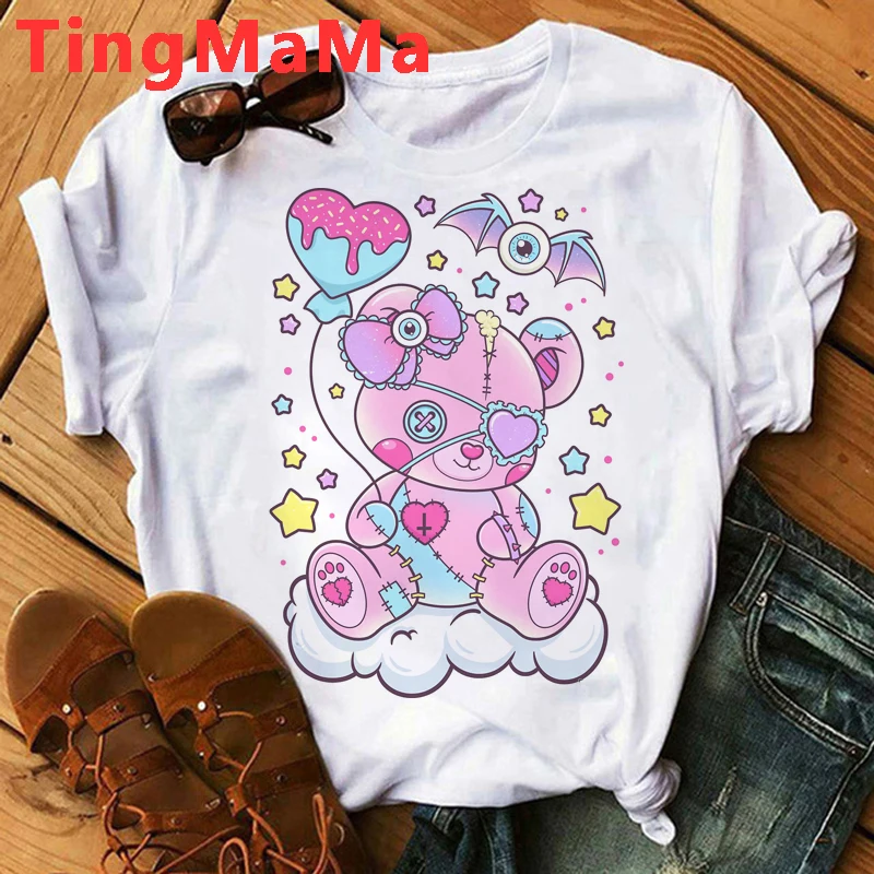 Pastel Goth T Shirt Men Women Kawaii Cartoon Gothic Clothes Harajuku Y2k Shirt Unisex Graphic Tees Female Hip Hop T-shirt Male