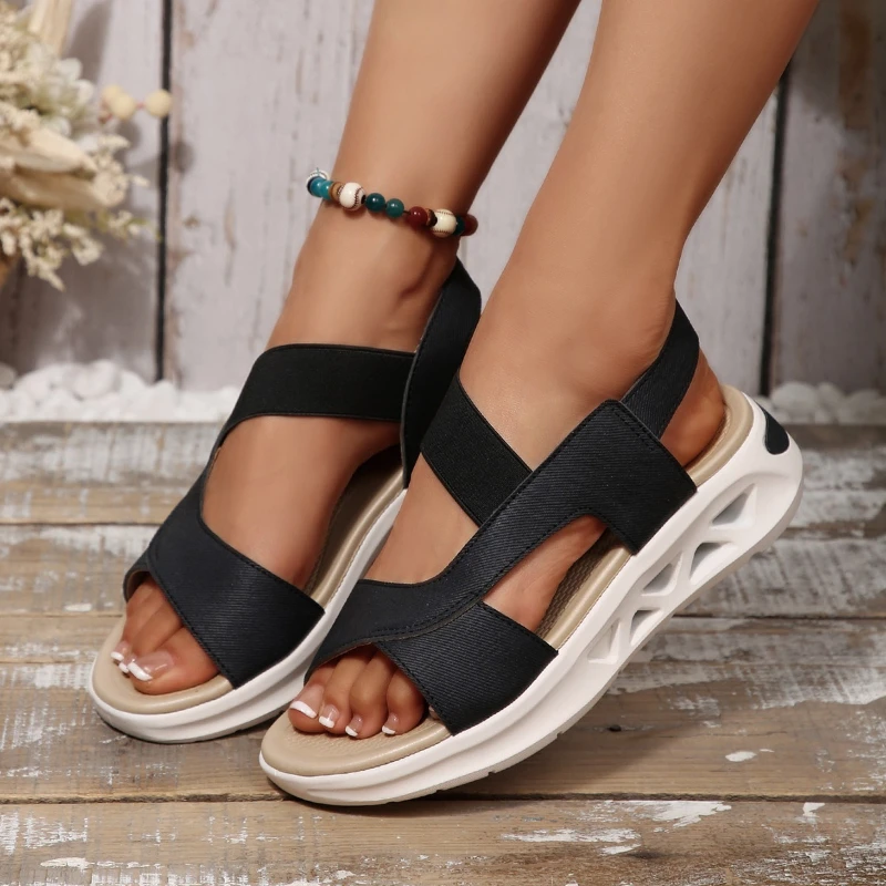 2025 Wedge-shaped Women's Sandals Summer Platform Outdoor Beach Women's Shoes Elastic Band Design Sandals Large Size 36-43 view 6