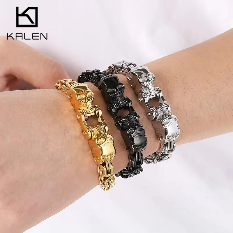 

Kalen Domineering Stainless Steel Imperial Chain Bracelet for Men Rock Personality Skull Charm Jewelry Hip Hop Party Accessory