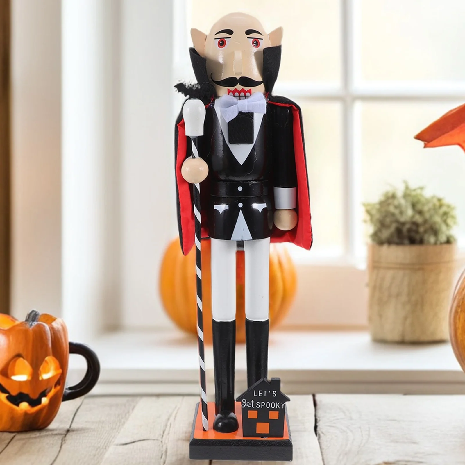 

Wooden Nutcracker Black Spooky Decorative Statues Indoor Home Table Mantel Shelf Party Decoration Handpainted Design