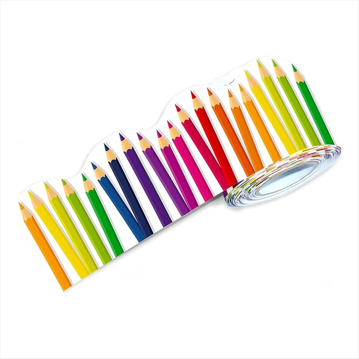 A95G 1 Roll 59ft Self Adhesive Bulletin Board Borders Scalloped Border Trim with Pencil Patterns for Classroom Decor