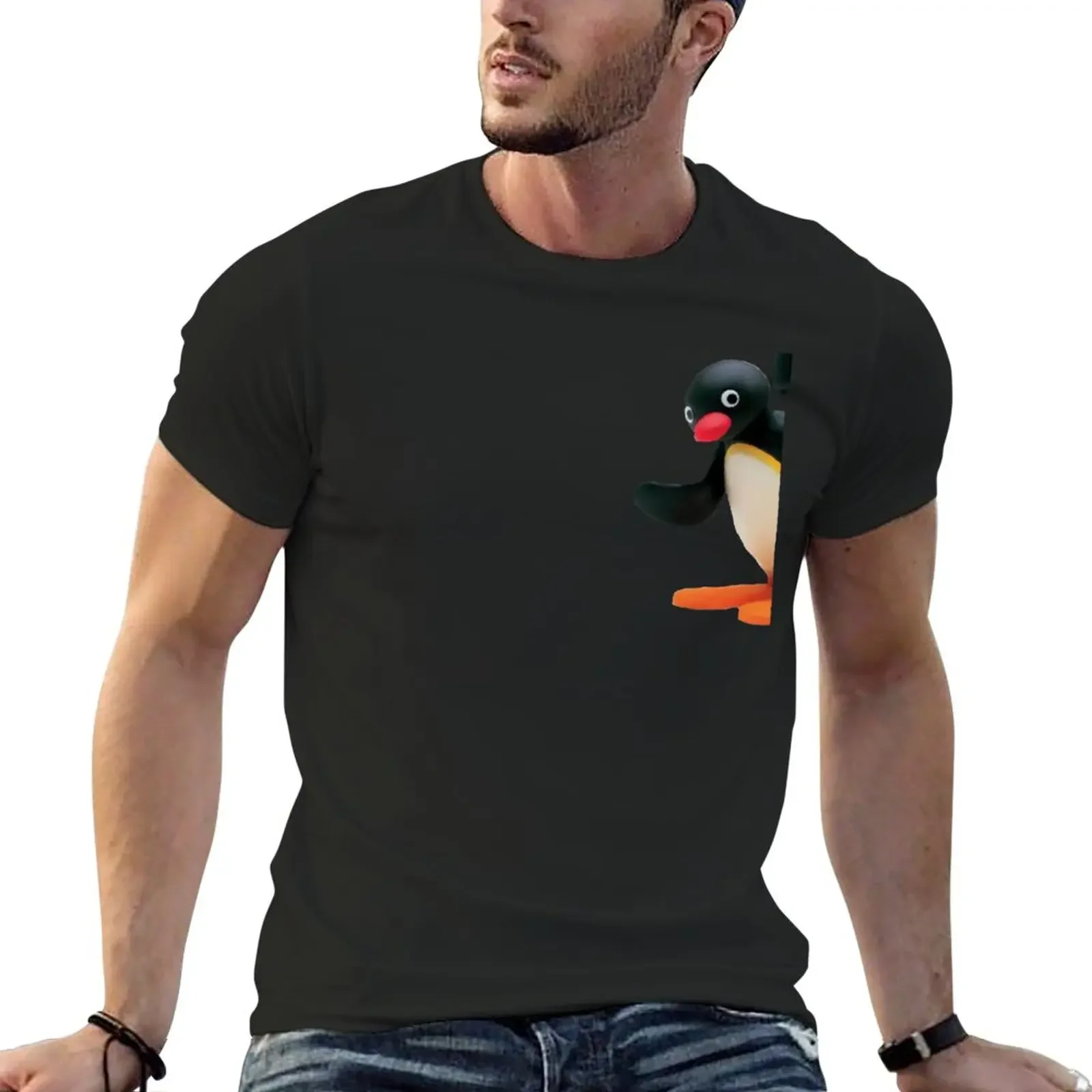 

Angry Pingu Peeking Official Merch T-Shirt plain vintage summer tops t shirts for men pack