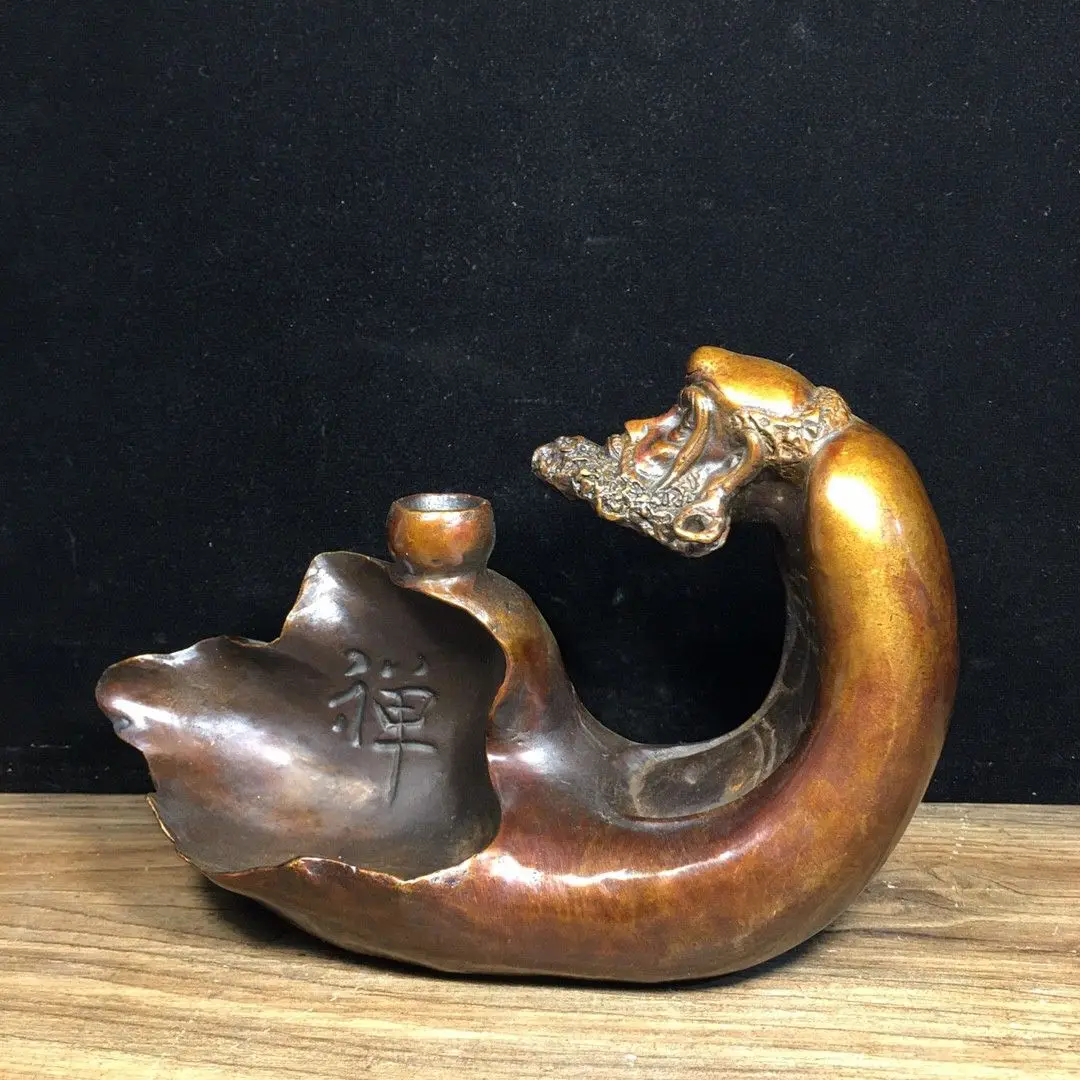 Pure Copper Backflow Incense Burner of Bodhidharma, L 20.5 cm, W 7 cm, H 13 cm, Weight 1280 g