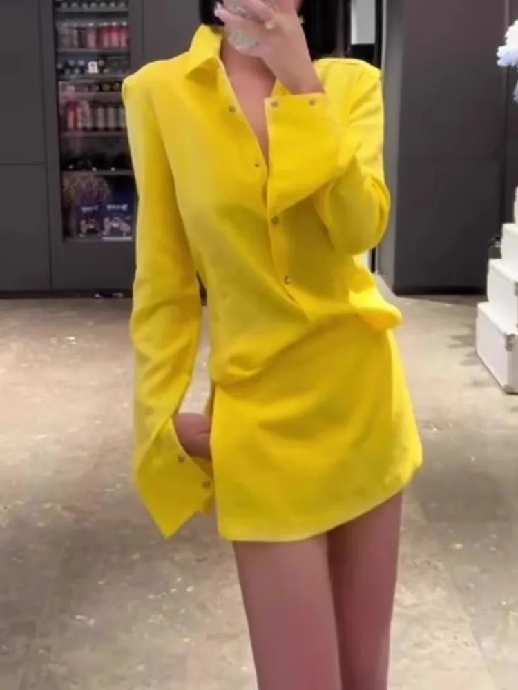 Letni zestaw Y2k Fashion 2-częściowy damski elegancki żółty kołnierzyk polo wąskie koszule + dopamina Streetwear Mini spódniczka damska koreańska szykowność
