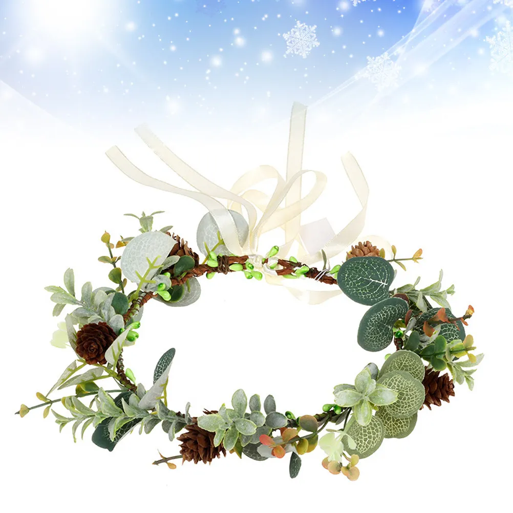 

1Pcs Pine Cone Wreath Lightweight Floral Headdress for Wedding Party Carnival Masquerade Bridal Hair Accessory Flower Wreath
