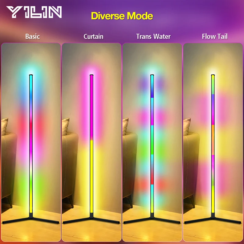 Imagem -03 - Inteligente Rgb Led Floor Lamp Controle Remoto App Controle Remoto Canto Moderno Floor Light Atmosférica em pé Decoração Home 165 Centímetros