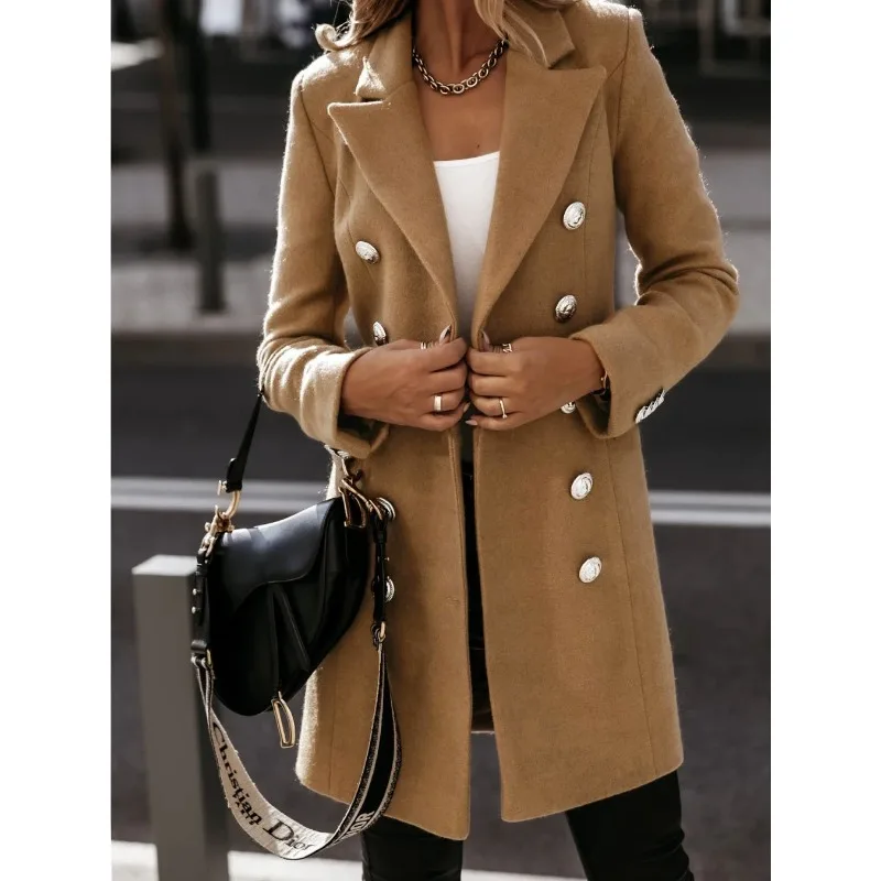 Y2K INS Elegant Long Sleeve Lapel Double Breasted Jacket Blazer Outwear Autumn Winter Woolen Coat for Women 2023