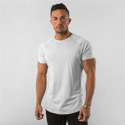 T-shirt estiva a maniche corte in cotone solido da uomo abbigliamento da palestra moda tinta unita top attillati T-shirt sportiva da Bodybuilding Fitness da uomo