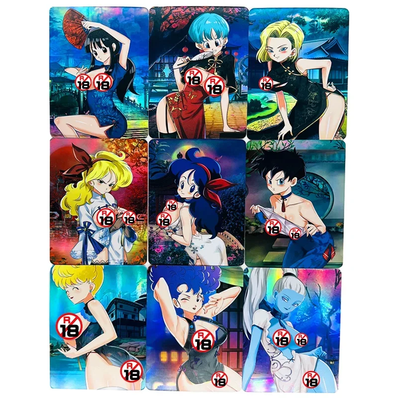 9Pcs/set Sexy Anime Girl Card Dragon Ball Android 18 Bulma Mai Chichi Gine Videl Vados Lunch Cheongsam Game Collection Cards Toy