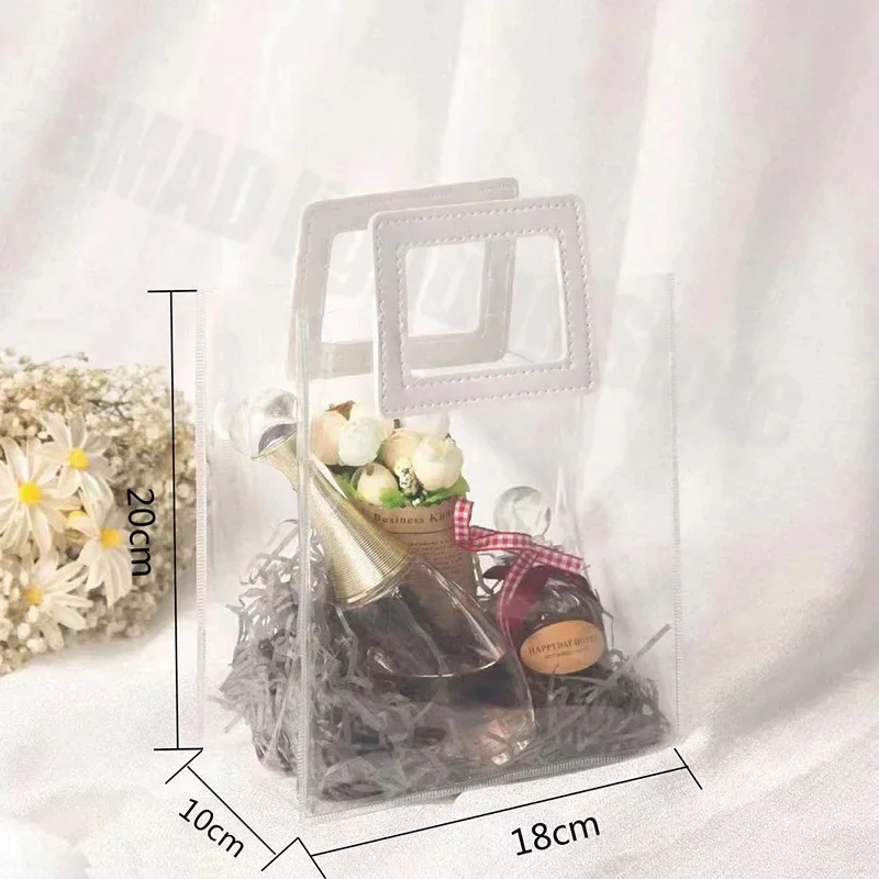 10/20/30Pcs Wedding Transparent Gift Bags with Handles PVC Wrap Bags Reusable Heavy Duty Tote Bags for Bridal Party Decor