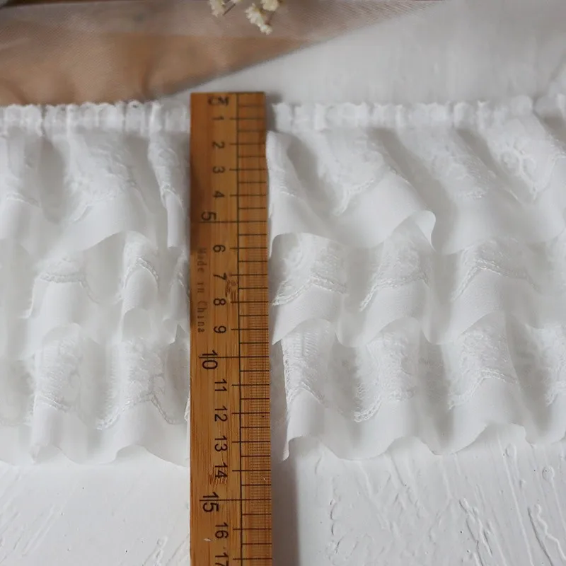 1Yards 12cm Wide Black White Mesh Tulle Lace Three Laminated Wrinkle Lace Trim Applique Ribbon for Sewing Dress Hemline Material