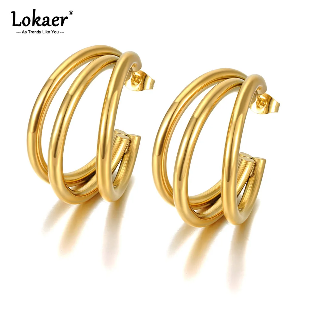 Lokaer Titanium Stainless Steel Hiphop/Rock Party Earrings Bohemia Geometry Circle Earrings Jewelry For Women kolczyki AE21065