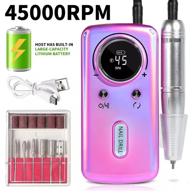 

Cordless Nail Drill Set - 45000RPM Rechargeable Electric Nail File, Portable & Professional for Acrylic Nails & Manicures.